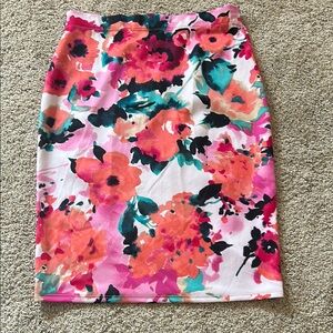 Floral Pencil Skirt - Pink and Orange